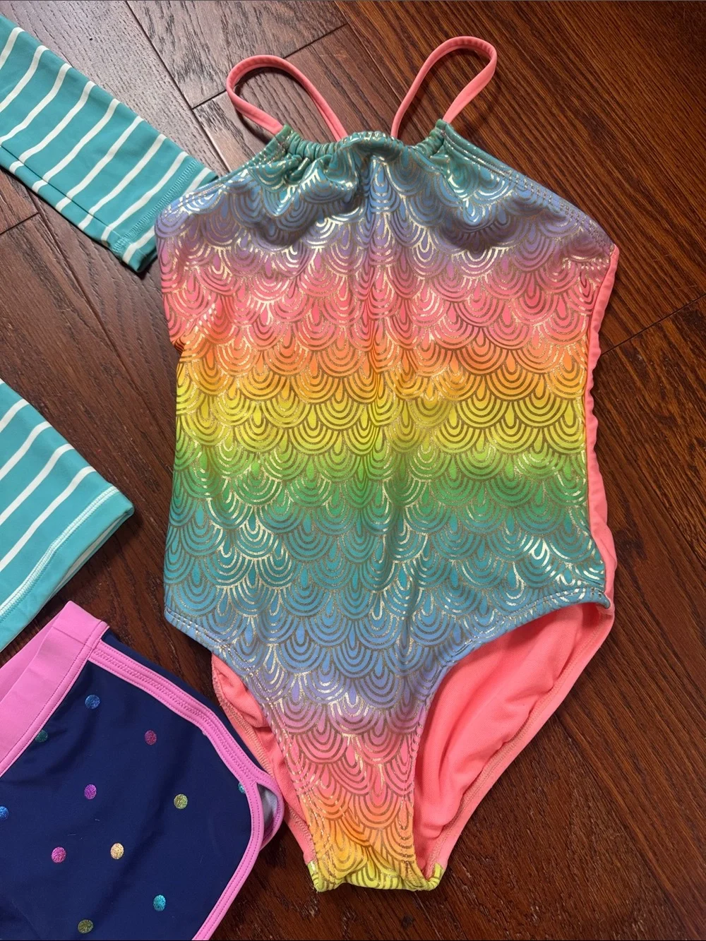 NWT Boden Kids Blue Striped Rash Guard with swimsuit